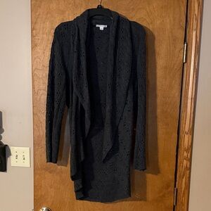 Charcoal Gray Open-Front Knit Cardigan